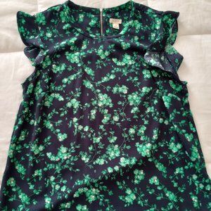 Green floral foilage tank blouse